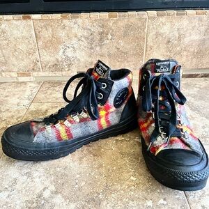 Converse Woolrich Plaid High-Tops in Red and Gray
